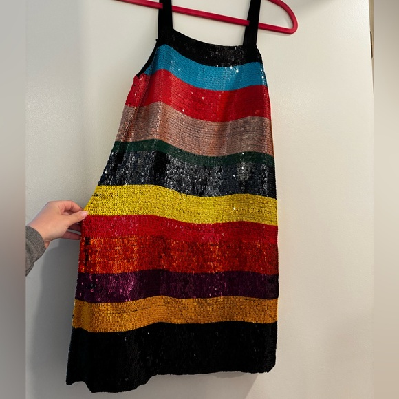 Alice & Olivia Bridget Striped Rainbow Sequin Dress - Picture 8 of 9